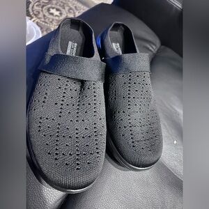 Skechers  Black Knit Slip-Ons